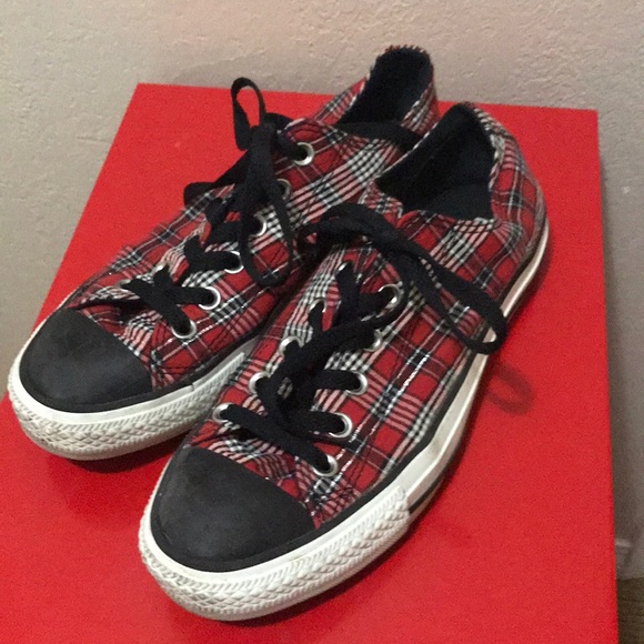 Converse Shoes - Converse All Star Red Plaid Low Top Sneakers 6 8